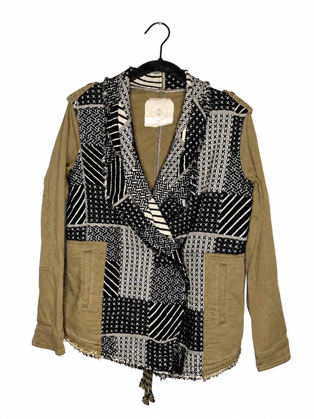 Anthropologie Hei Hei Women Khaki Utility Jacket Medium Mixed Print Military